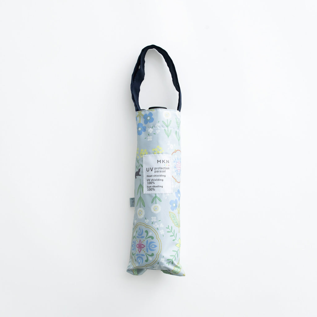 【預訂商品】MKN 花紋貓咪遮光遮熱晴雨兩用摺疊傘｜50cm 輕量防UV黑膠迷你雨傘・附托特傘套