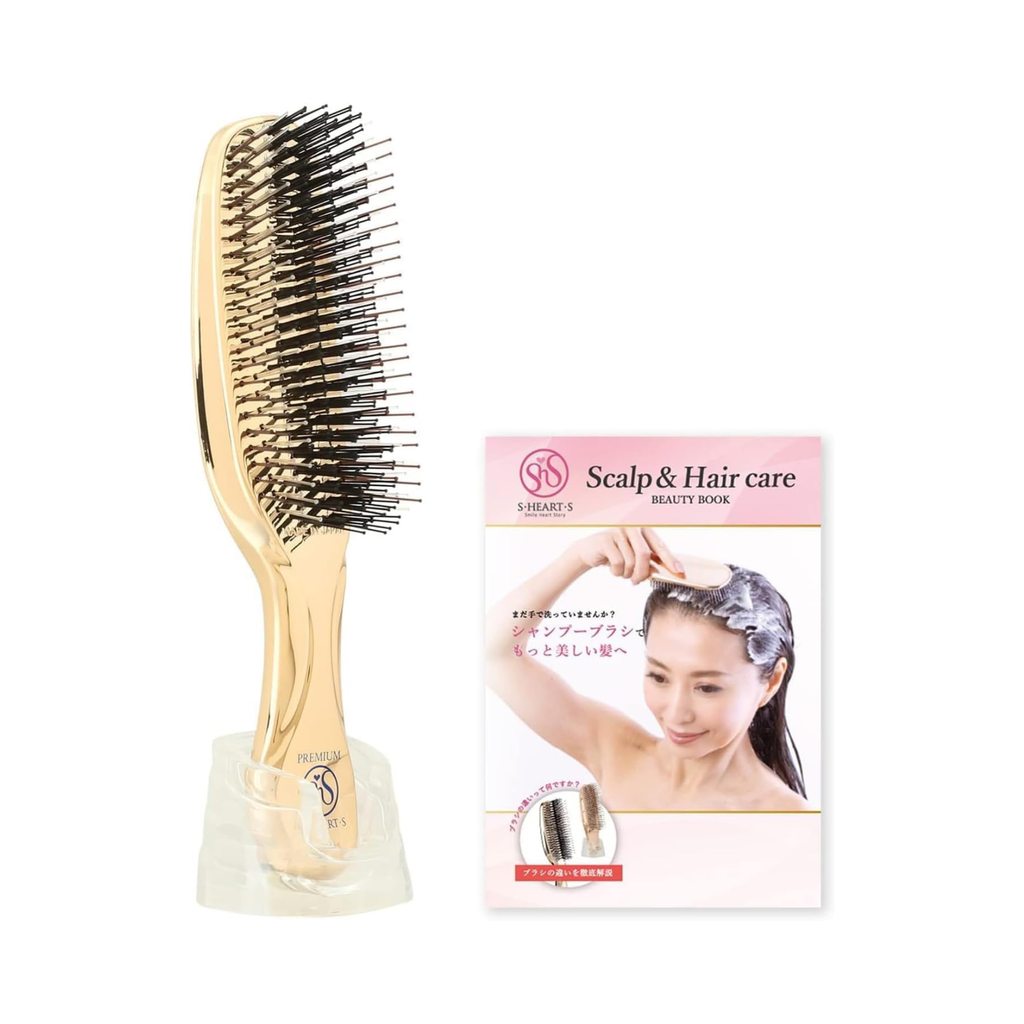 【預訂商品】S HEART S World Premium Long 長柄頭皮洗髮梳 金色｜S HEART S World Premium Long Scalp Brush Gold