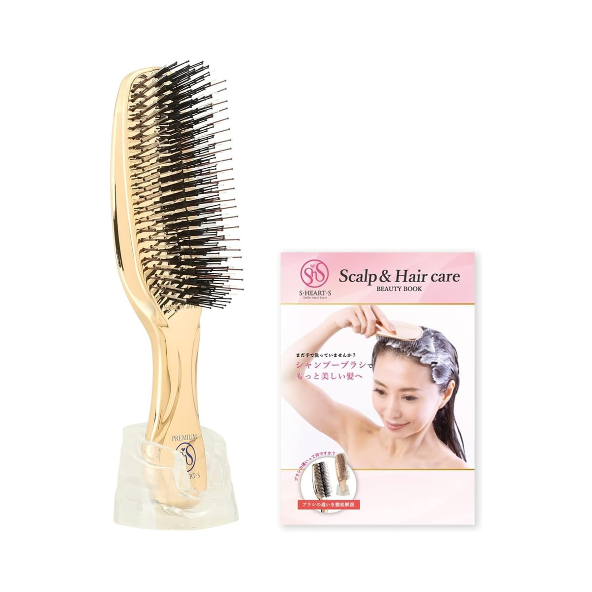 【預訂商品】S HEART S World Premium Long 長柄頭皮洗髮梳 金色｜S HEART S World Premium Long Scalp Brush Gold