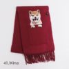 預訂- 日本進口 - [2020年新款]秋冬款：帶鈕扣和口袋的柴犬狗圖案圍巾披肩 - 酒紅色