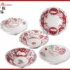 預訂- 日本製 - 赤繪貓 紅色繪畫貓 美濃燒 陶器小碗5件套裝 (迎春 新年 入伙禮物)
