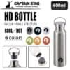 預訂- 日本進口 - CAPTAIN STAG運動水壺水瓶真空保溫保冷水壺600ml
